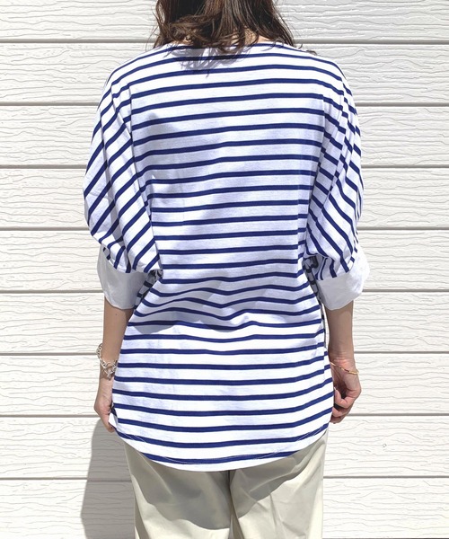 Q（キュー）の「ボーダーオーバーT（Tシャツ/カットソー・レディース・ブルー/ネイビー・MEDIUM）」の5枚目の写真