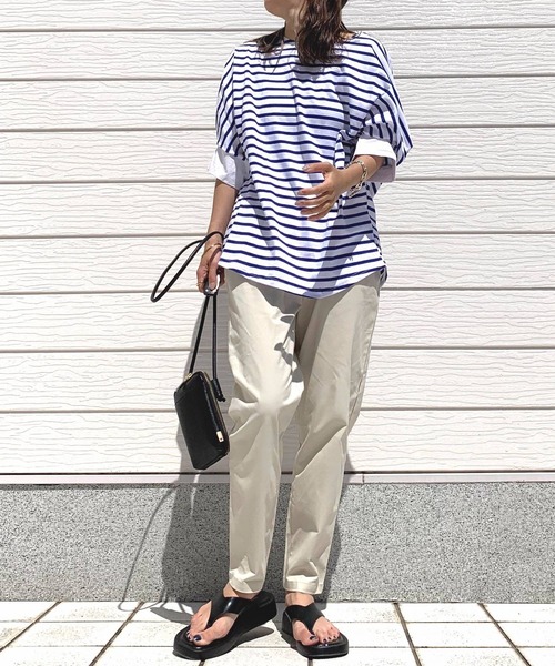 Q（キュー）の「ボーダーオーバーT（Tシャツ/カットソー・レディース・ブルー/ネイビー・MEDIUM）」の9枚目の写真