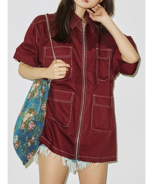 jouetie（ジュエティ）の「ワークポケットシャツ（シャツ/ブラウス・レディース・ブラック/ボルドー/アイボリー・MEDIUM）」の3枚目の写真