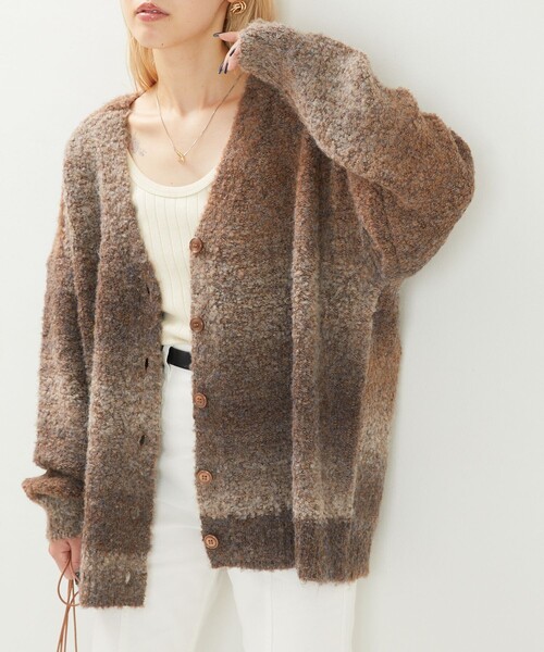 FREAK'S STORE（フリークスストア）の「限定展開　カラー グラデーション ループニット 2way カーディガン（前後2way）（カーディガン/ボレロ・レディース・オレンジ/グレー/パープル/ブラウン/その他・ﾌﾘ-）」の3枚目の写真