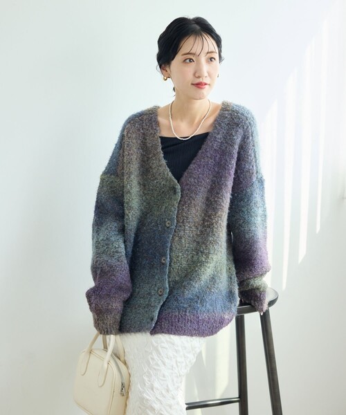 FREAK'S STORE（フリークスストア）の「限定展開　カラー グラデーション ループニット 2way カーディガン（前後2way）（カーディガン/ボレロ・レディース・オレンジ/グレー/パープル/ブラウン/その他・ﾌﾘ-）」の21枚目の写真