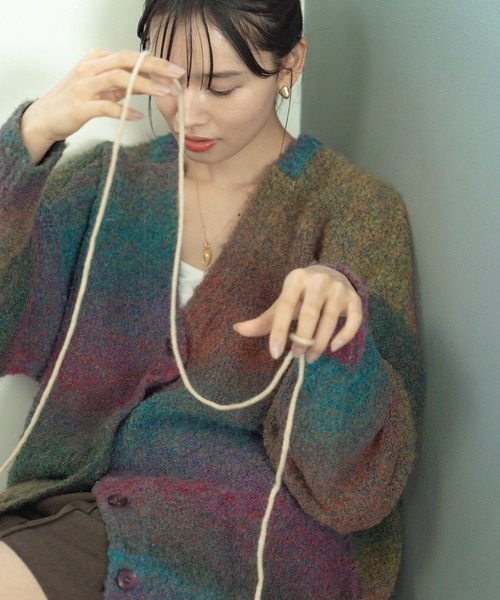 FREAK'S STORE（フリークスストア）の「限定展開　カラー グラデーション ループニット 2way カーディガン（前後2way）（カーディガン/ボレロ・レディース・オレンジ/グレー/パープル/ブラウン/その他・ﾌﾘ-）」の5枚目の写真