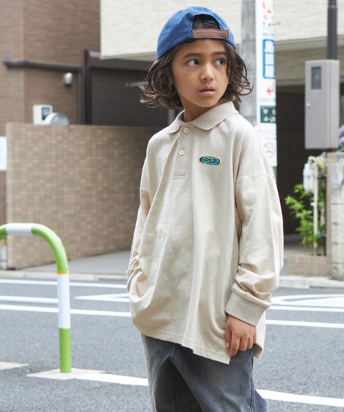 PAIRMANON STREET(ペアマノンストリート)の「【PAIRMANON STREET】ビッグシルエット ワンポイント刺繍 長袖 ポロシャツ(Tシャツ/カットソー・キッズ・パープル/ライトベージュ/ブラック系その他/グリーン・140/150/90/120/110/130/100)」の3枚目の写真