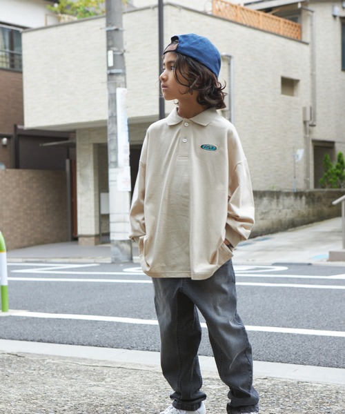 PAIRMANON STREET(ペアマノンストリート)の「【PAIRMANON STREET】ビッグシルエット ワンポイント刺繍 長袖 ポロシャツ(Tシャツ/カットソー・キッズ・パープル/ライトベージュ/ブラック系その他/グリーン・140/150/90/120/110/130/100)」の8枚目の写真