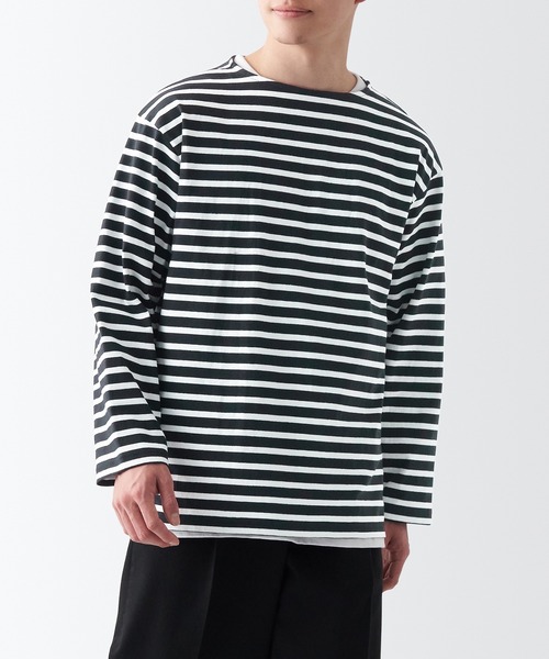 無印良品(ムジルシリョウヒン)の「洗いざらし太番手ボートネック九分袖Tシャツ(Tシャツ/カットソー・メンズ・イエロー系1/ネイビー系1/カーキ系3/ブラック系/ブラック系2/グレー系その他5・S/XS/L/M/XL/XXL)」の3枚目の写真