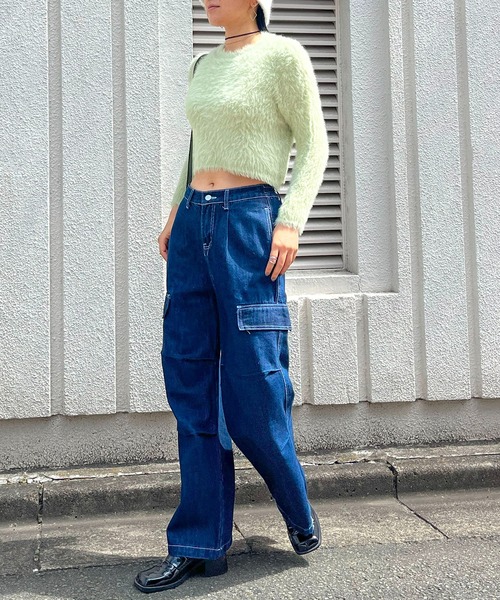 Jewelobe(ジュエローブ)の「シャギーショートニット(ニット/セーター・レディース・ブラック/ベージュ/ピンク/ホワイト/グリーン・FREE)」の14枚目の写真