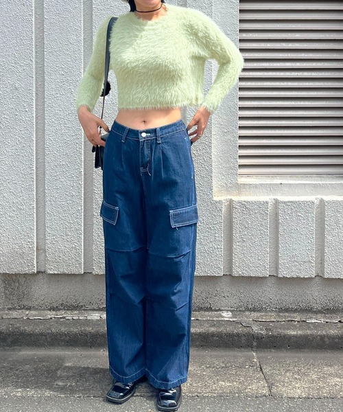 Jewelobe(ジュエローブ)の「シャギーショートニット(ニット/セーター・レディース・ブラック/ベージュ/ピンク/ホワイト/グリーン・FREE)」の17枚目の写真