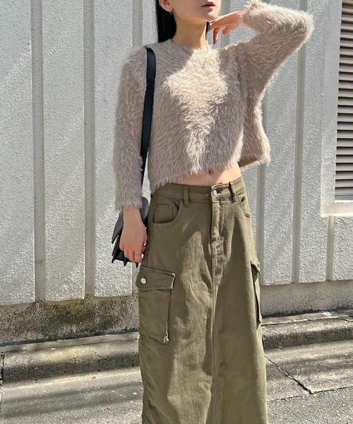 Jewelobe(ジュエローブ)の「シャギーショートニット(ニット/セーター・レディース・ブラック/ベージュ/ピンク/ホワイト/グリーン・FREE)」の18枚目の写真