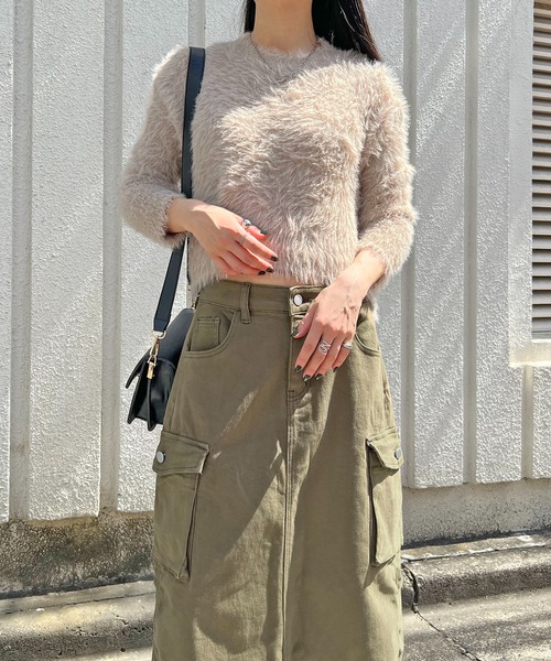 Jewelobe(ジュエローブ)の「シャギーショートニット(ニット/セーター・レディース・ブラック/ベージュ/ピンク/ホワイト/グリーン・FREE)」の19枚目の写真