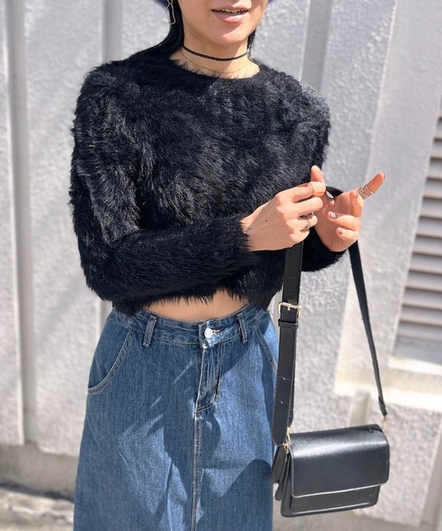 Jewelobe(ジュエローブ)の「シャギーショートニット(ニット/セーター・レディース・ブラック/ベージュ/ピンク/ホワイト/グリーン・FREE)」の22枚目の写真