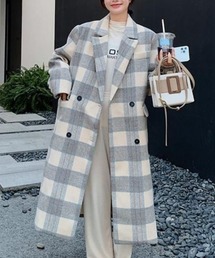 SCOTCH&SODA チェスター　コート　黒白グレー　チェック　アウター レディースのチェスターコート（グレー/灰色系・チェック柄