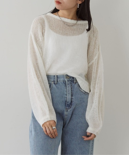 Thevon（ゼボン）の「ショート丈モヘアシアーニット（ニット/セーター・レディース・ブルー/オフホワイト/グレー/モカ・FREE）」の12枚目の写真