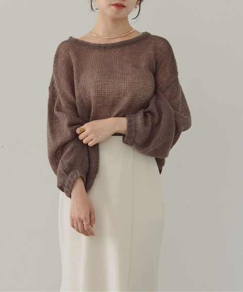 Thevon（ゼボン）の「ショート丈モヘアシアーニット（ニット/セーター・レディース・ブルー/オフホワイト/グレー/モカ・FREE）」の22枚目の写真