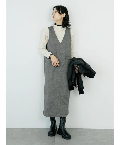 Samansa Mos2 blue（サマンサモスモスブルー）の「カットジャカードジャンスカ（ワンピース・レディース・グレー/ブラウン・F）」の2枚目の写真