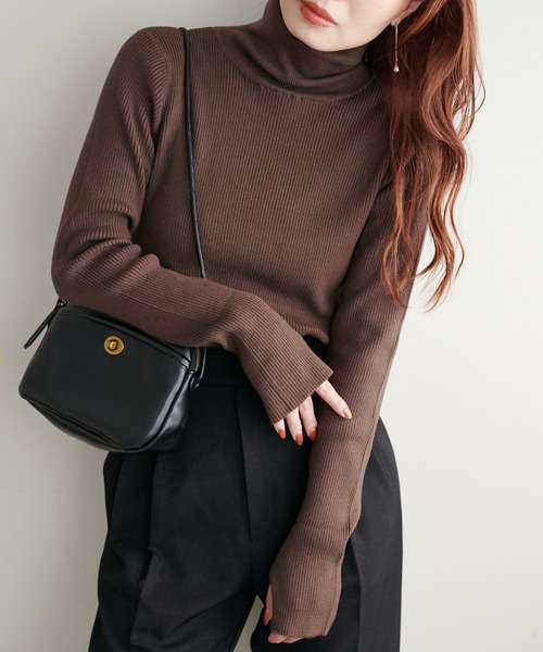 DISCOAT(ディスコート)の「【WEB限定】フィンガーホールリブタートルニット(ニット/セーター・レディース・アイボリー/ホワイト×ブラック/モカ/グリーン系その他/ブラック・MEDIUM)」の19枚目の写真