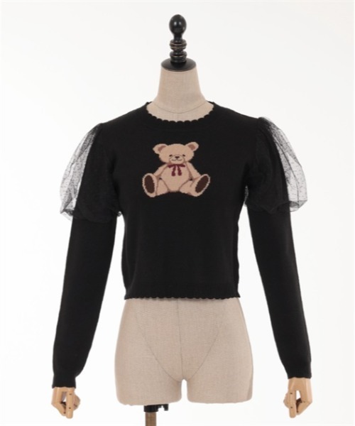 axes femme POETIQUE（アクシーズファムポエティック）の「クマジャカードニットプルオーバー（ニット/セーター・レディース・キナリ/ブラック/モカ・MEDIUM）」の3枚目の写真