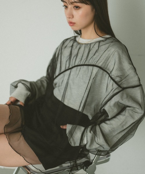 VANNIE U（ヴァニーユー）の「ギャザーチュールレイヤードスウェット（スウェット・レディース・ピンク/アイボリー/グレー・FREE）」の2枚目の写真