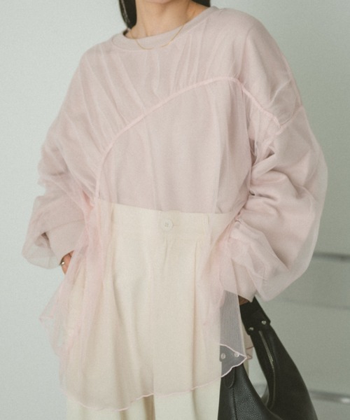 VANNIE U（ヴァニーユー）の「ギャザーチュールレイヤードスウェット（スウェット・レディース・ピンク/アイボリー/グレー・FREE）」の3枚目の写真
