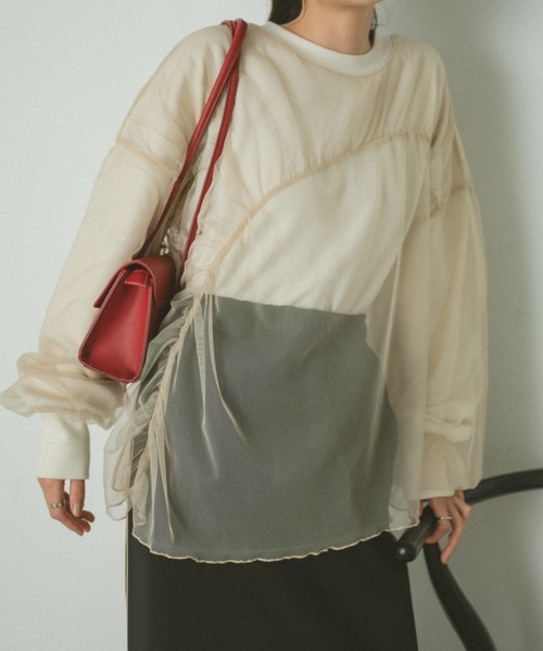 VANNIE U（ヴァニーユー）の「ギャザーチュールレイヤードスウェット（スウェット・レディース・ピンク/アイボリー/グレー・FREE）」の10枚目の写真