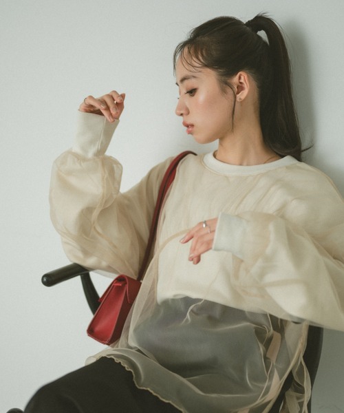 VANNIE U（ヴァニーユー）の「ギャザーチュールレイヤードスウェット（スウェット・レディース・ピンク/アイボリー/グレー・FREE）」の9枚目の写真