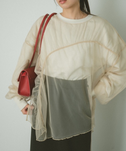 VANNIE U（ヴァニーユー）の「ギャザーチュールレイヤードスウェット（スウェット・レディース・ピンク/アイボリー/グレー・FREE）」の12枚目の写真