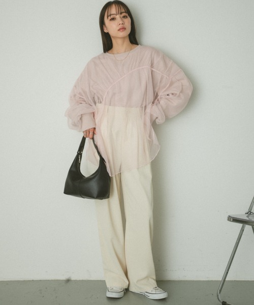 VANNIE U（ヴァニーユー）の「ギャザーチュールレイヤードスウェット（スウェット・レディース・ピンク/アイボリー/グレー・FREE）」の8枚目の写真
