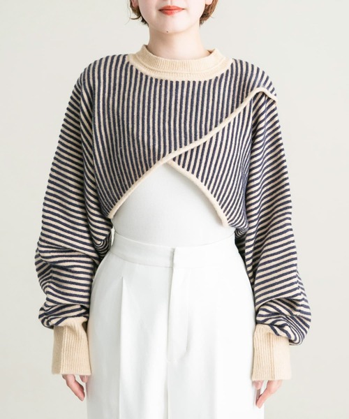 KBF（ケイビーエフ）の「2WAYタックボーダークロップドニット（ニット