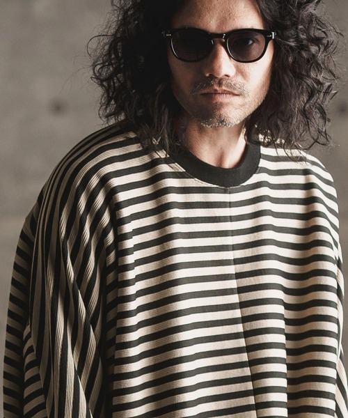 mt8792-RippleknittingborderDolmansleeveT-shirtTシャツ