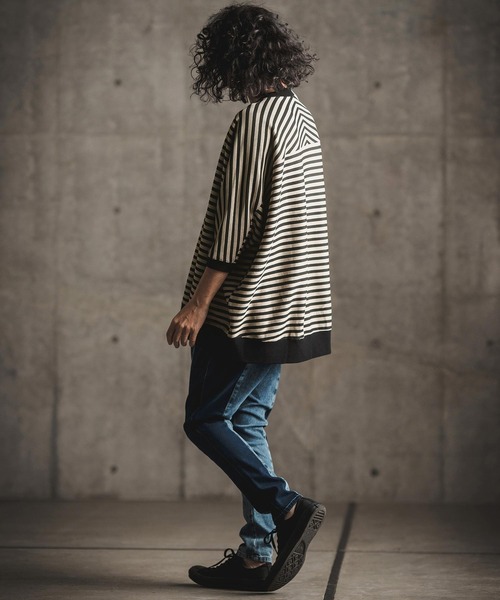 mt8792-RippleknittingborderDolmansleeveT-shirtTシャツ