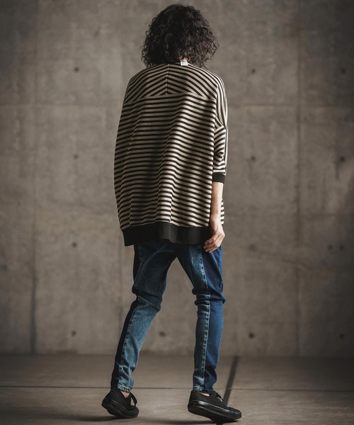 mt8792-RippleknittingborderDolmansleeveT-shirtTシャツ