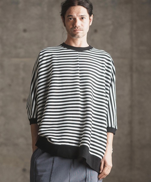 mt8792-RippleknittingborderDolmansleeveT-shirtTシャツ