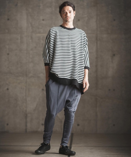 mt8792-RippleknittingborderDolmansleeveT-shirtTシャツ