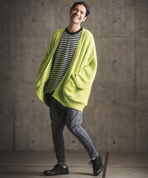 mt8792-RippleknittingborderDolmansleeveT-shirtTシャツ