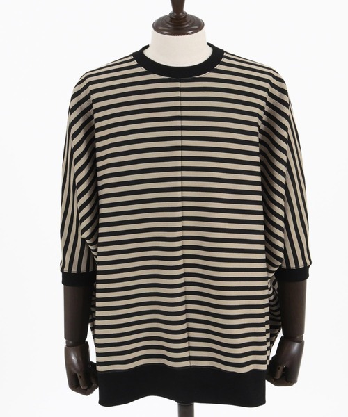 mt8792-RippleknittingborderDolmansleeveT-shirtTシャツ