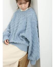 Samansa Mos2 blue | 起毛ヘリンボーン柄ニットプルオーバー(ニット/セーター)