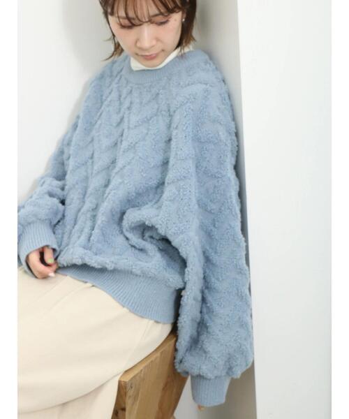 Samansa Mos2 blue（サマンサモスモスブルー）の「起毛ヘリンボーン柄ニットプルオーバー（ニット/セーター・レディース・グレー/キナリ/サックスブルー・F）」の3枚目の写真