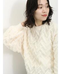 Samansa Mos2 blue | 起毛ヘリンボーン柄ニットプルオーバー(ニット/セーター)