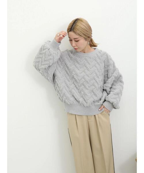 Samansa Mos2 blue（サマンサモスモスブルー）の「起毛ヘリンボーン柄ニットプルオーバー（ニット/セーター・レディース・グレー/キナリ/サックスブルー・F）」の8枚目の写真