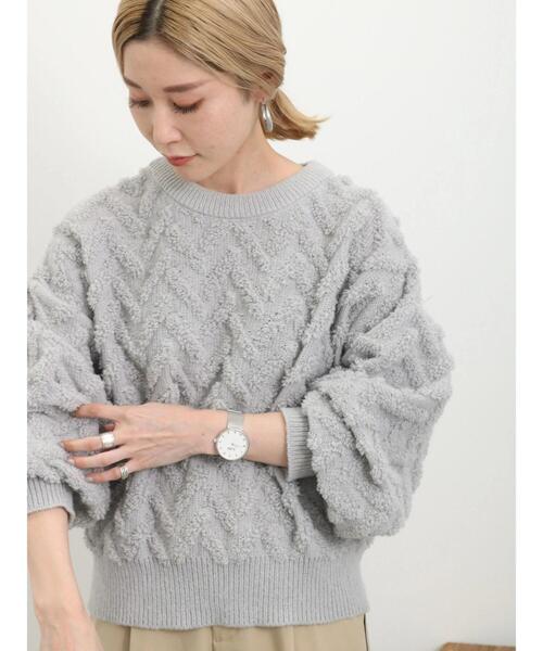 Samansa Mos2 blue（サマンサモスモスブルー）の「起毛ヘリンボーン柄ニットプルオーバー（ニット/セーター・レディース・グレー/キナリ/サックスブルー・F）」の9枚目の写真