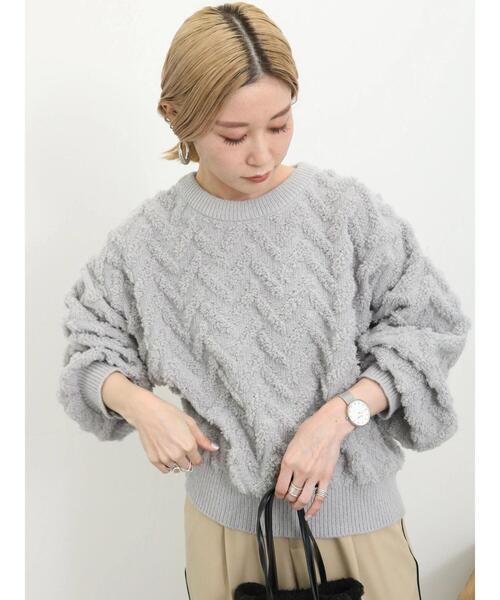 Samansa Mos2 blue（サマンサモスモスブルー）の「起毛ヘリンボーン柄ニットプルオーバー（ニット/セーター・レディース・グレー/キナリ/サックスブルー・F）」の10枚目の写真