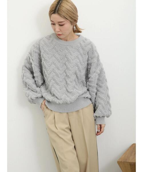 Samansa Mos2 blue（サマンサモスモスブルー）の「起毛ヘリンボーン柄ニットプルオーバー（ニット/セーター・レディース・グレー/キナリ/サックスブルー・F）」の11枚目の写真
