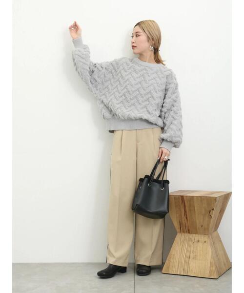 Samansa Mos2 blue（サマンサモスモスブルー）の「起毛ヘリンボーン柄ニットプルオーバー（ニット/セーター・レディース・グレー/キナリ/サックスブルー・F）」の12枚目の写真