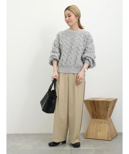 Samansa Mos2 blue（サマンサモスモスブルー）の「起毛ヘリンボーン柄ニットプルオーバー（ニット/セーター・レディース・グレー/キナリ/サックスブルー・F）」の13枚目の写真