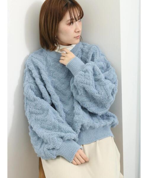 Samansa Mos2 blue（サマンサモスモスブルー）の「起毛ヘリンボーン柄ニットプルオーバー（ニット/セーター・レディース・グレー/キナリ/サックスブルー・F）」の14枚目の写真