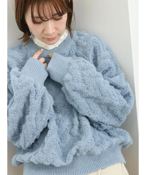 Samansa Mos2 blue（サマンサモスモスブルー）の「起毛ヘリンボーン柄ニットプルオーバー（ニット/セーター・レディース・グレー/キナリ/サックスブルー・F）」の15枚目の写真
