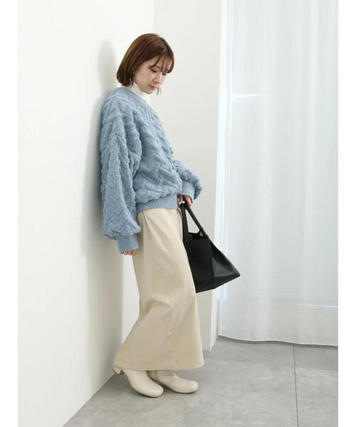 Samansa Mos2 blue（サマンサモスモスブルー）の「起毛ヘリンボーン柄ニットプルオーバー（ニット/セーター・レディース・グレー/キナリ/サックスブルー・F）」の16枚目の写真