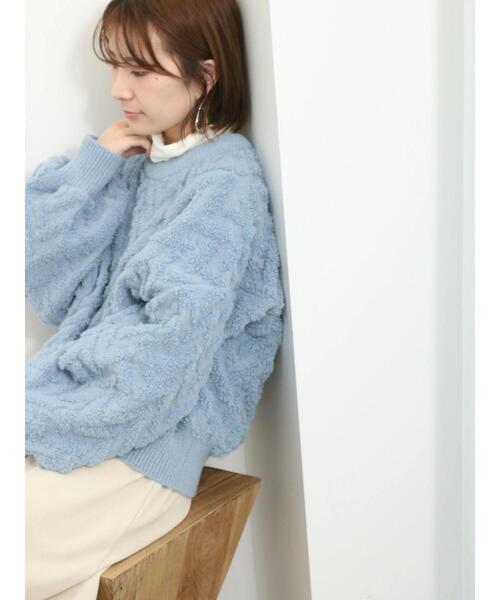 Samansa Mos2 blue（サマンサモスモスブルー）の「起毛ヘリンボーン柄ニットプルオーバー（ニット/セーター・レディース・グレー/キナリ/サックスブルー・F）」の17枚目の写真