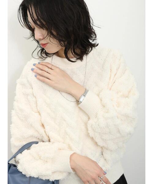 Samansa Mos2 blue（サマンサモスモスブルー）の「起毛ヘリンボーン柄ニットプルオーバー（ニット/セーター・レディース・グレー/キナリ/サックスブルー・F）」の21枚目の写真