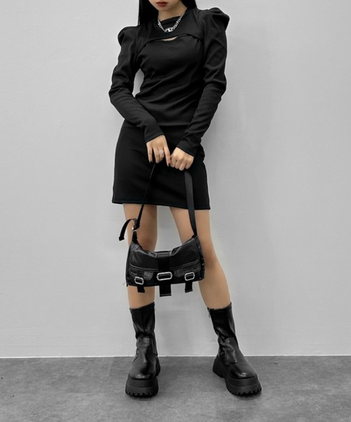 LVEU.（ラブユ.）の「【LVEU.】ミニポケットデザインハンドバッグ / バッグ 鞄 BAG ハンドバッグ ショルダー ワンショルダー スクエア ポケット ミニ 合皮 ブラック シルバー（ショルダーバッグ・レディース・ブラック/シルバー・FREE）」の18枚目の写真