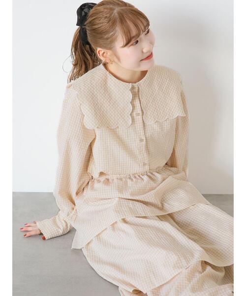 ehka sopo（エヘカソポ）の「ギンガムスカラップブラウス(セットアップ可)（シャツ/ブラウス・レディース・ブラック/オレンジ/ベージュ/グリーン・F）」の20枚目の写真